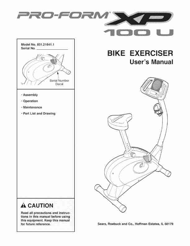 Sears Exercise Bike 831_21641_1-page_pdf
